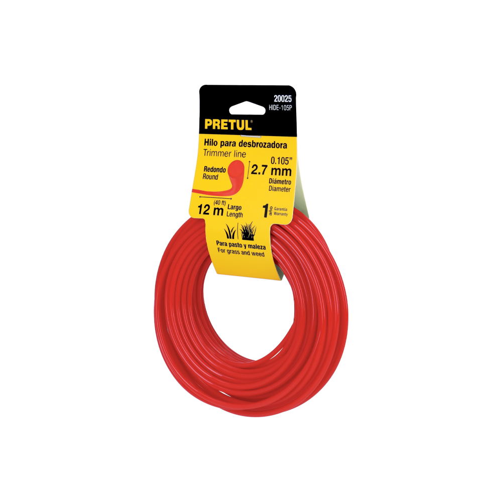 Hilo redondo, para desbrozadora, 2.7mm x12m, tarjeta, PRETUL HIDE-105P