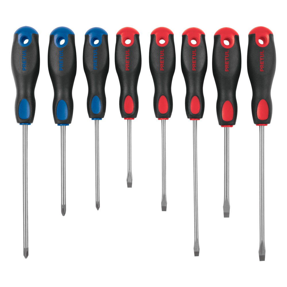 Juego de 8 desarmadores mango Comfort Grip, PRETUL JD-8BP
