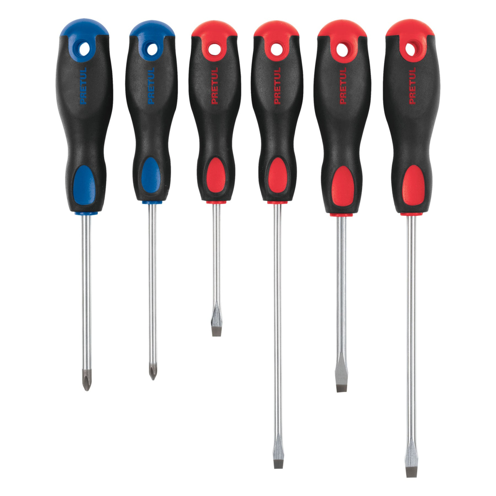 Juego de 6 desarmadores mango Comfort Grip, PRETUL JD-6BP