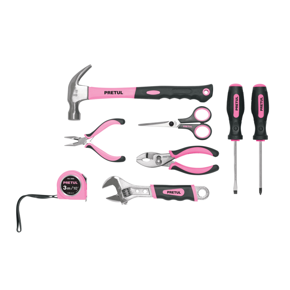 Juego de herramientas básicas, color rosa, 8 piezas, PRETUL SET-MA8