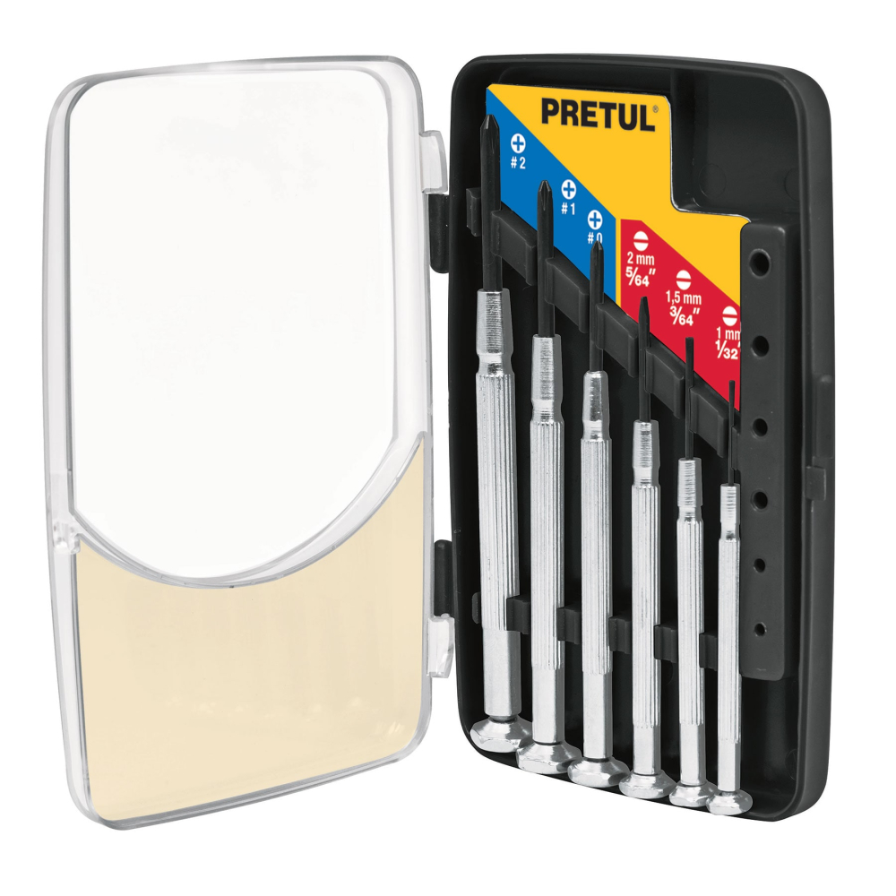 Juego con 6 desarmadores de precisión mango metálico, PRETUL J-DEJ-6P