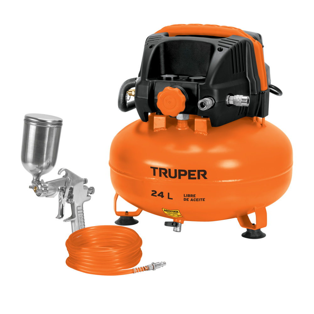 Kit compresor libre de aceite 24L, manguera y pistola,TRUPER COMP-KIT24S