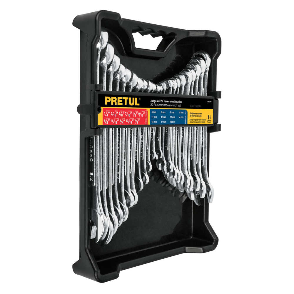 Juego de 22 llaves combinadas std y mm, PRETUL J-2022MP