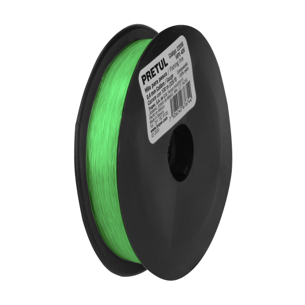 Carrete con 100 m de hilo para pesca verde calibre 0.40 mm HIPE-40V