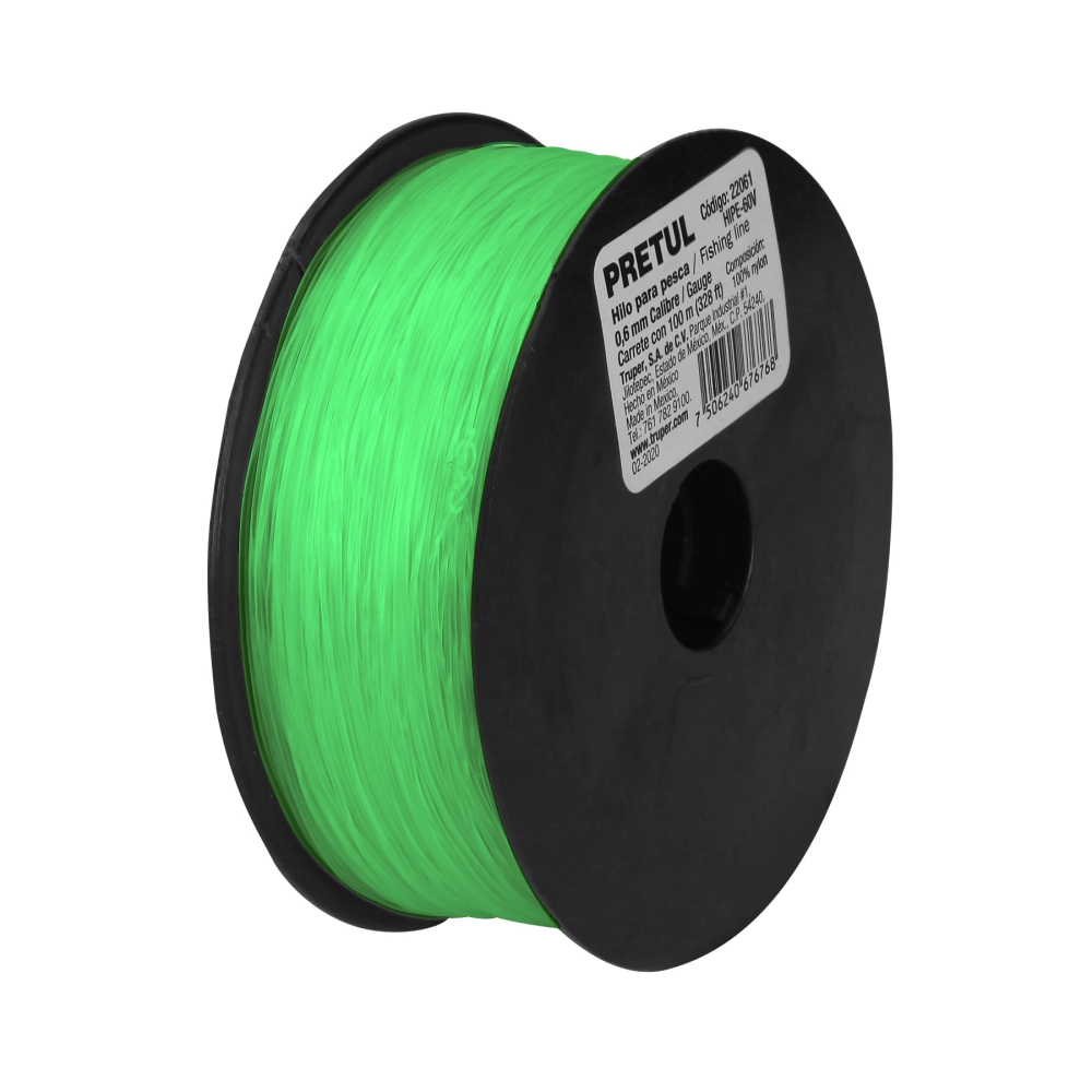 Carrete con 100 m de hilo para pesca verde calibre 0.60 mm HIPE-60V