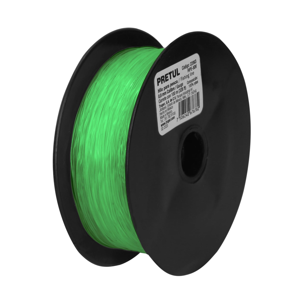 Carrete con 100 m de hilo para pesca verde calibre 0.80 mm HIPE-80V