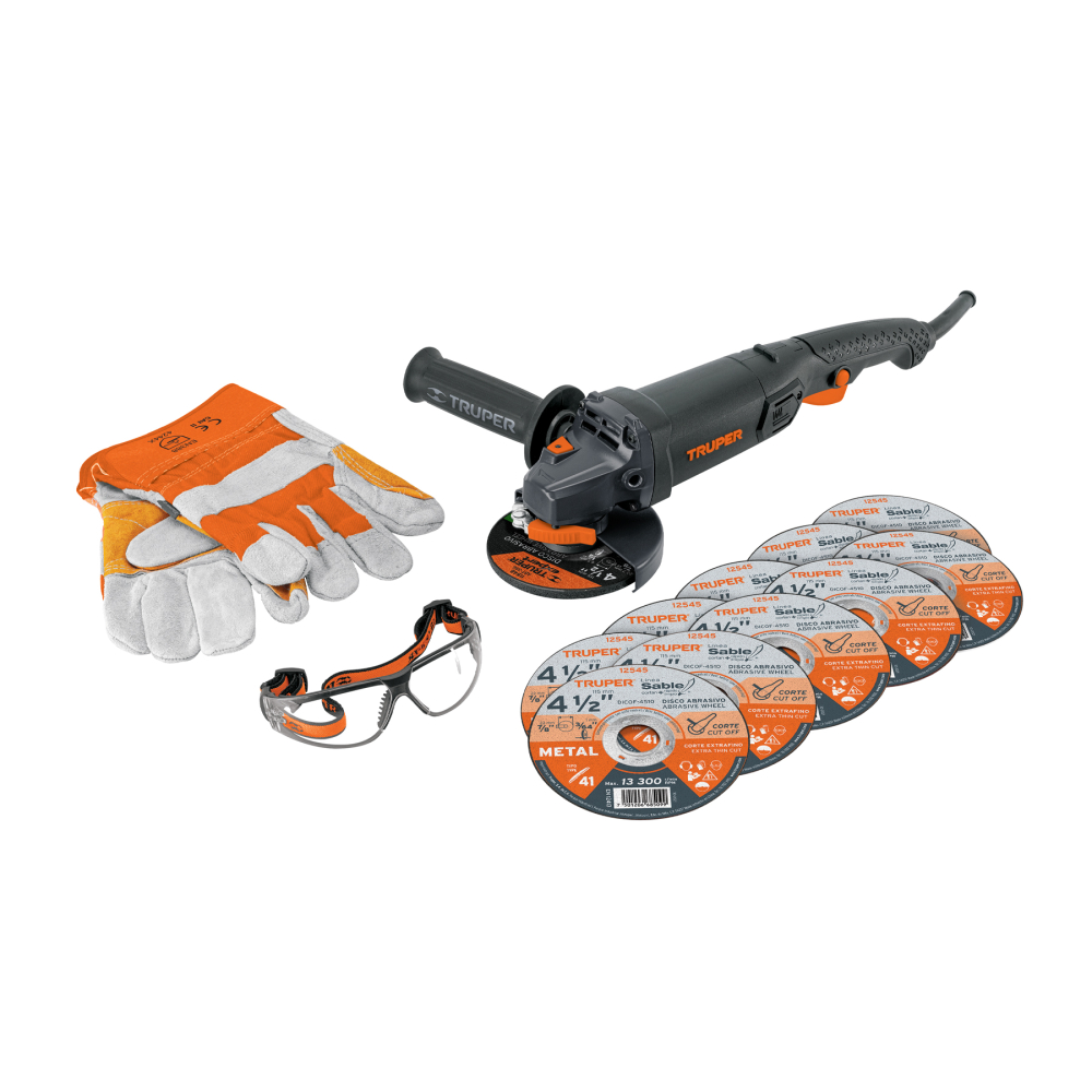 Combo esmeriladora 4-1/2',950W, discos, lentes y guantes,IND COMBOE-4590N