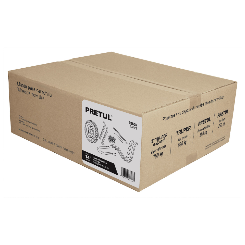 Caja c/llanta neumática y acc. p/carretilla gris PRETUL CANPB