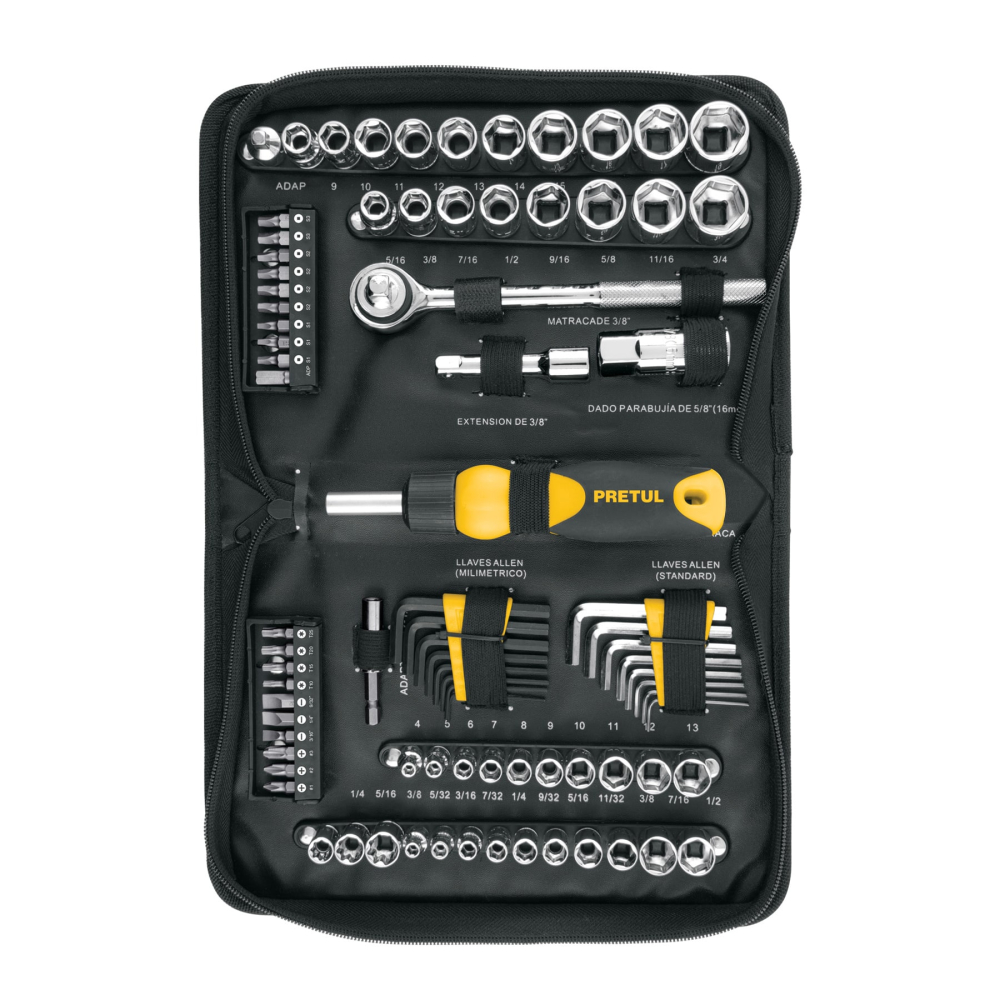 Juego de 83 herramientas 1/4' y 3/8' para mecánico, PRETUL SET-85