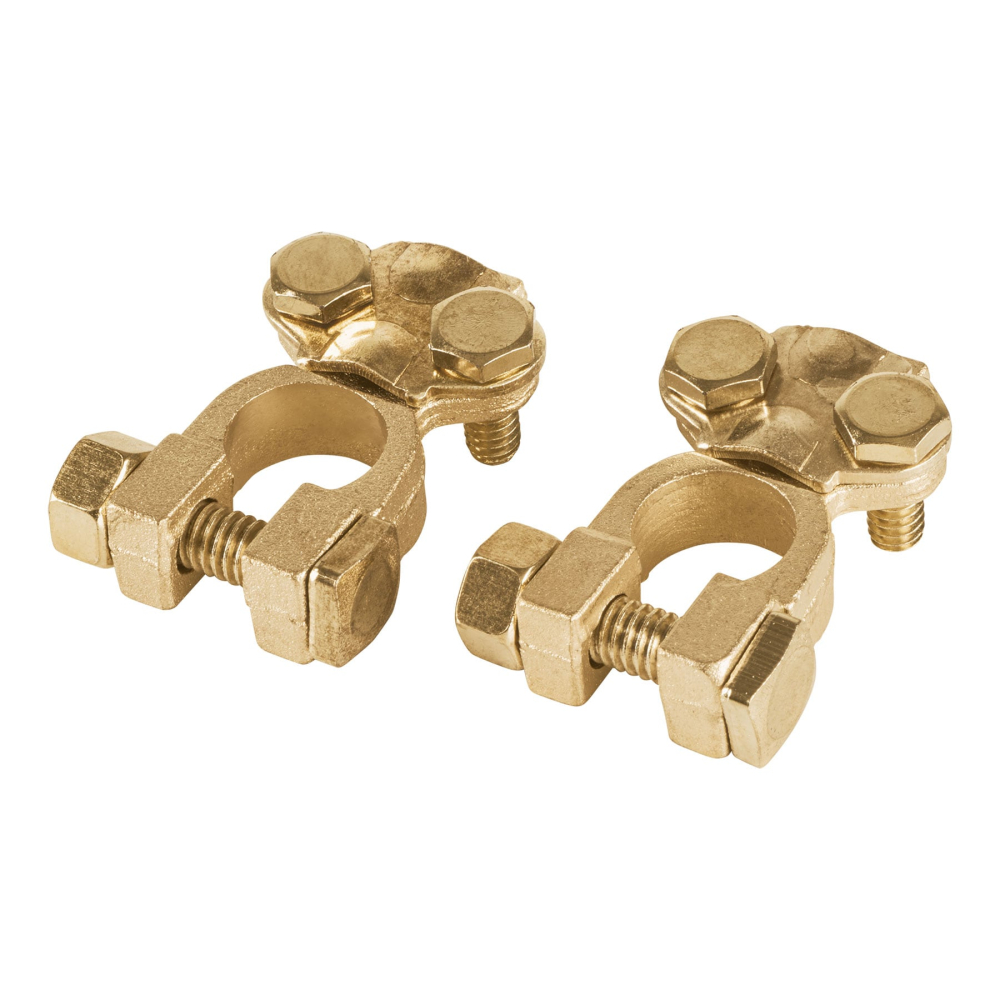 Blíster 2 terminales p/batería, latón poste superior, PRETUL TEBA-3