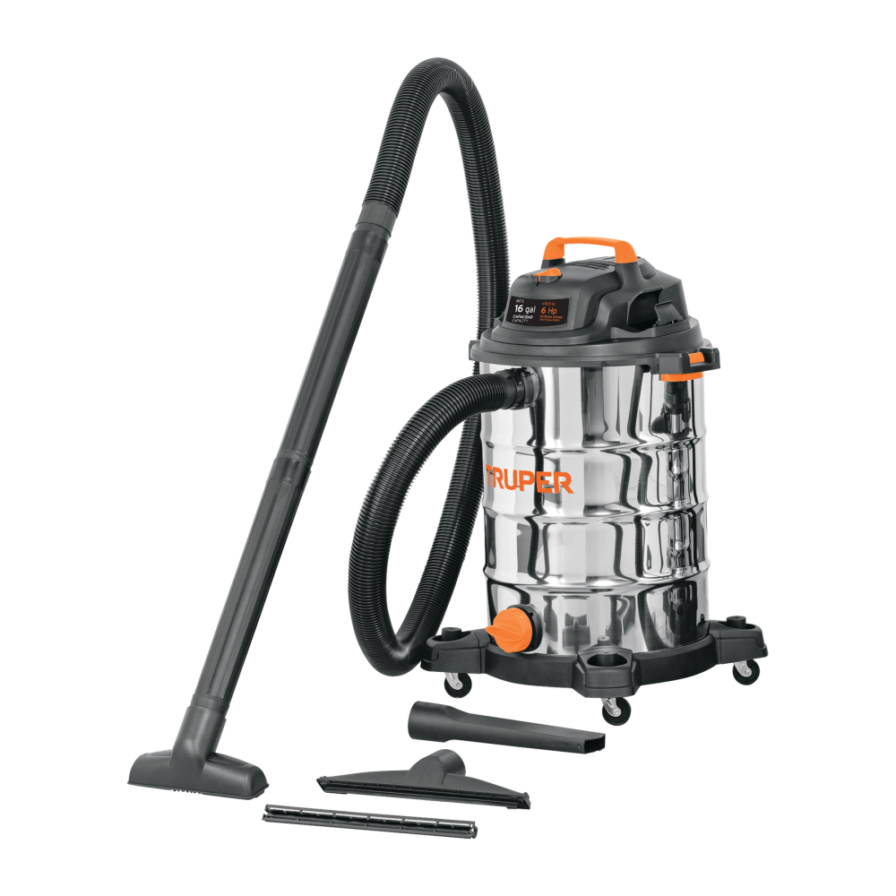 Aspiradora de sólidos y líquidos, 16 gal, acero inox, TRUPER ASP-16X