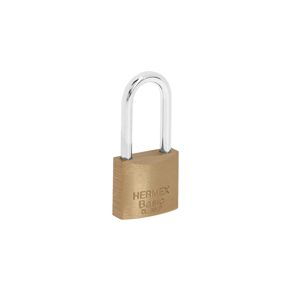 Candado de latón 30 mm gancho largo en blíster, HERMEX BASIC CL-30LP