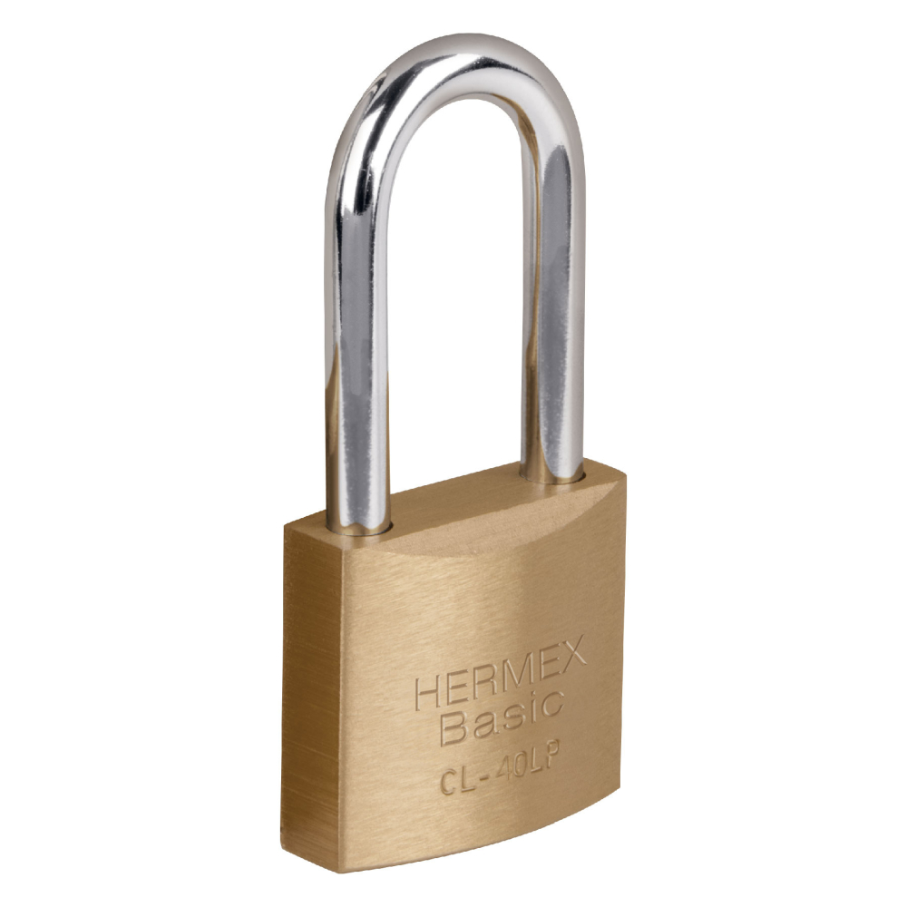 Candado de latón 40 mm gancho largo en blíster, HERMEX BASIC CL-40LP