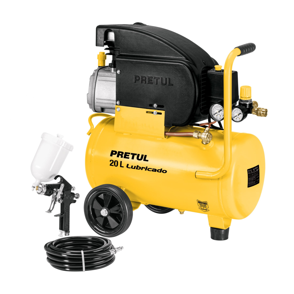 Kit Compresor lub, 20L, manguera y pistola grav,127V, PRETUL COMP-KIT20P3