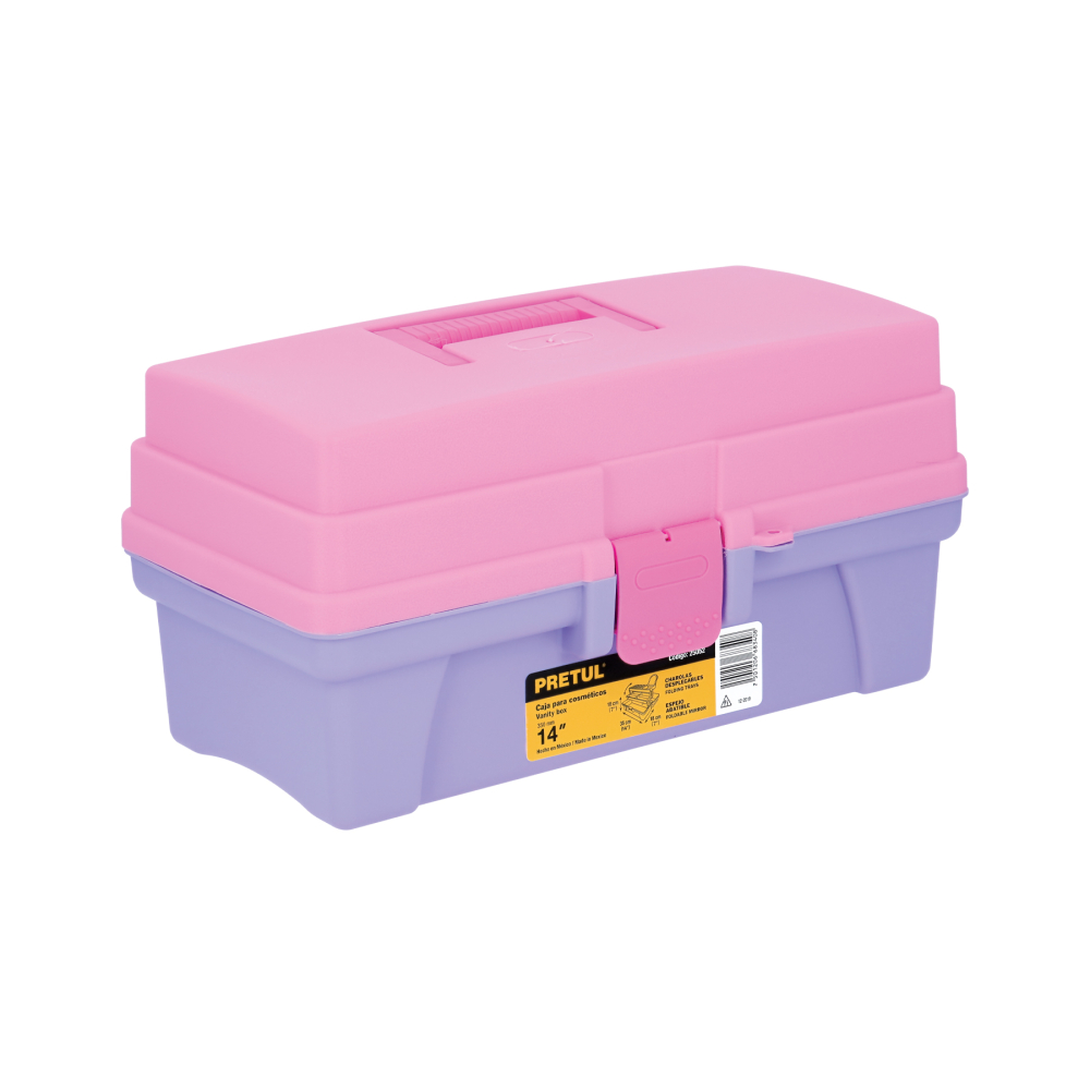 Caja cosmetiquera 14', doble bandeja, rosa, PRETUL CCO-14RP