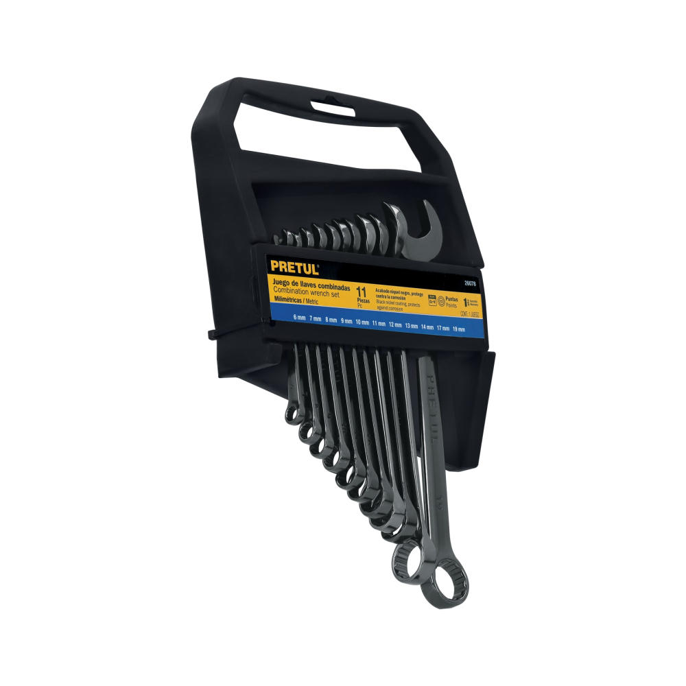 Juego de 11 llaves combinadas mm, acabado gun metal, PRETUL J-2011MG