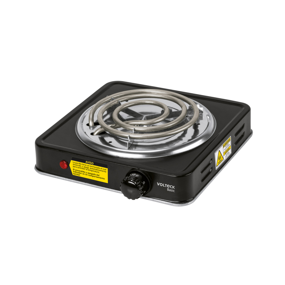 Parrilla eléctrica 1 quemador en espiral, negra, BASIC PAEL-1CPN