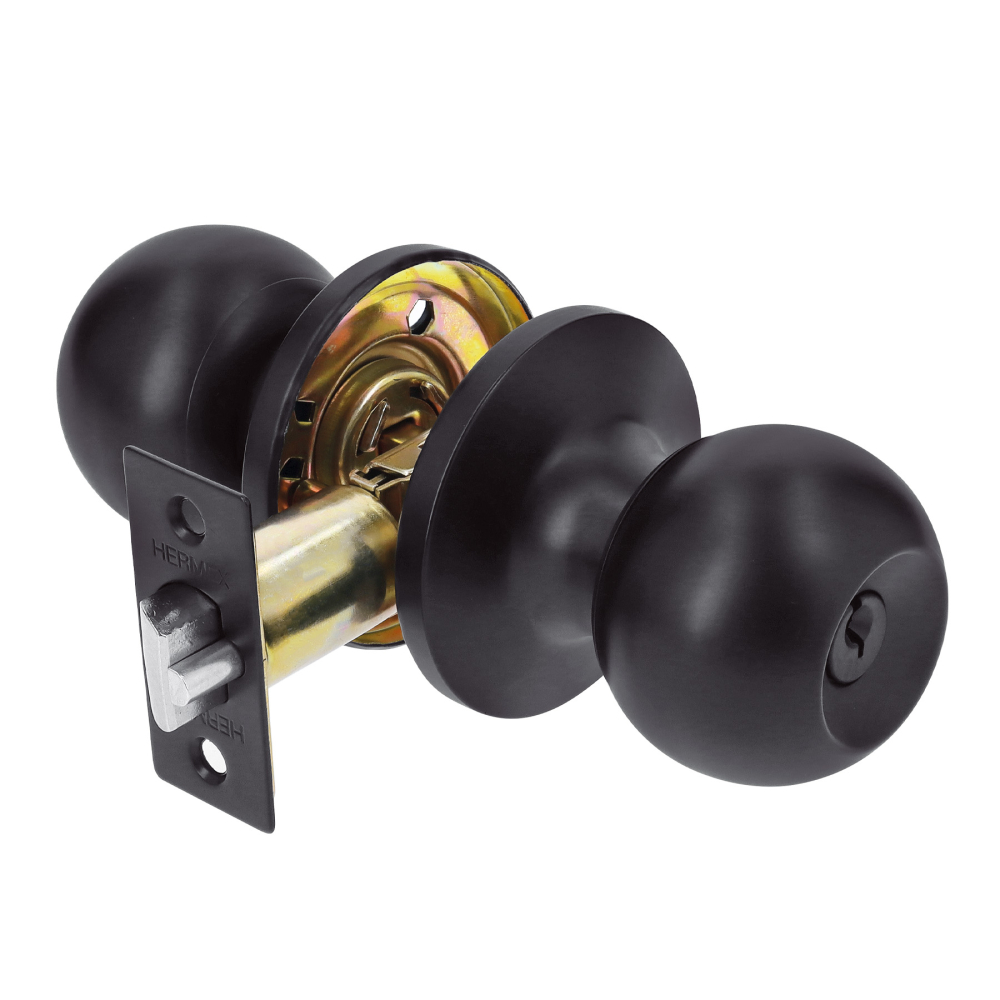 Cerradura esfera tubular, recámara, negro, HERMEX BASIC BALT-NE-RP