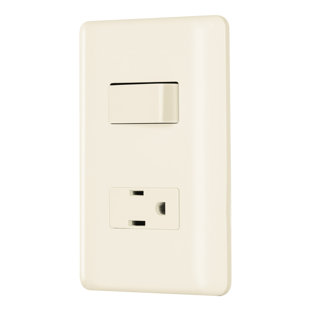 Placa armada interruptor y contacto, marfil, Volteck PA-APCO-BI