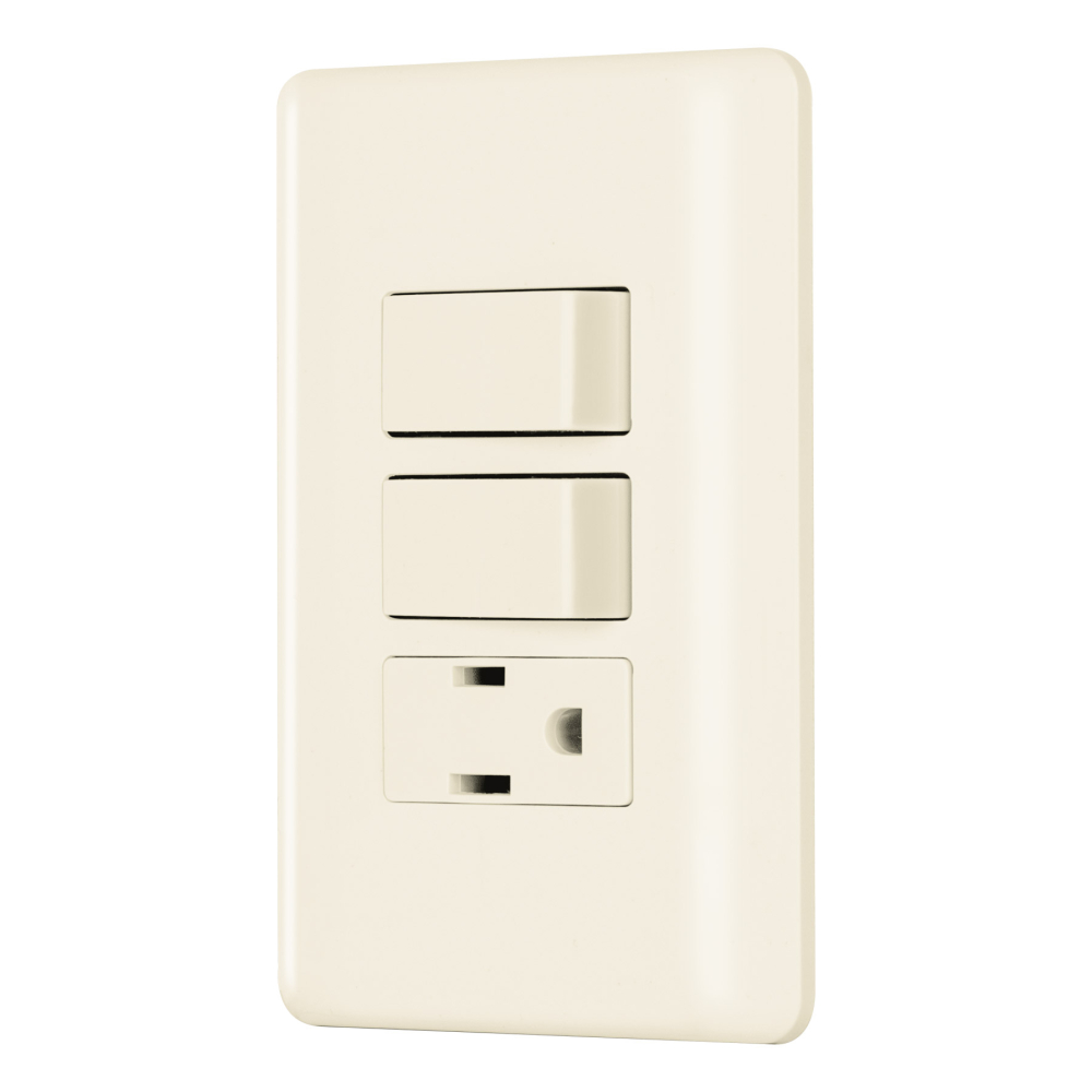 Placa armada 2 interruptores y contacto, marfil, BASIC PA-APCO-B2I