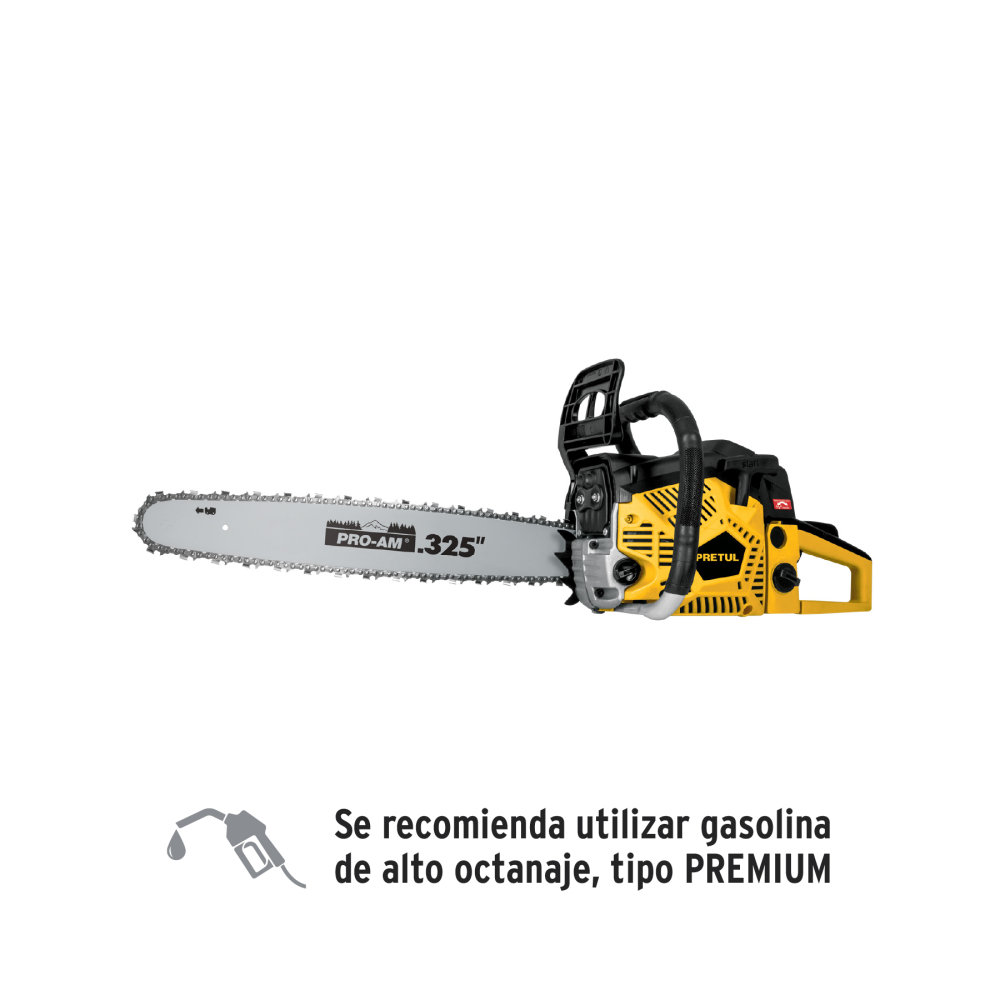 Motosierra de 60 cc a gasolina con barra de 20', PRETUL MOT-6020P
