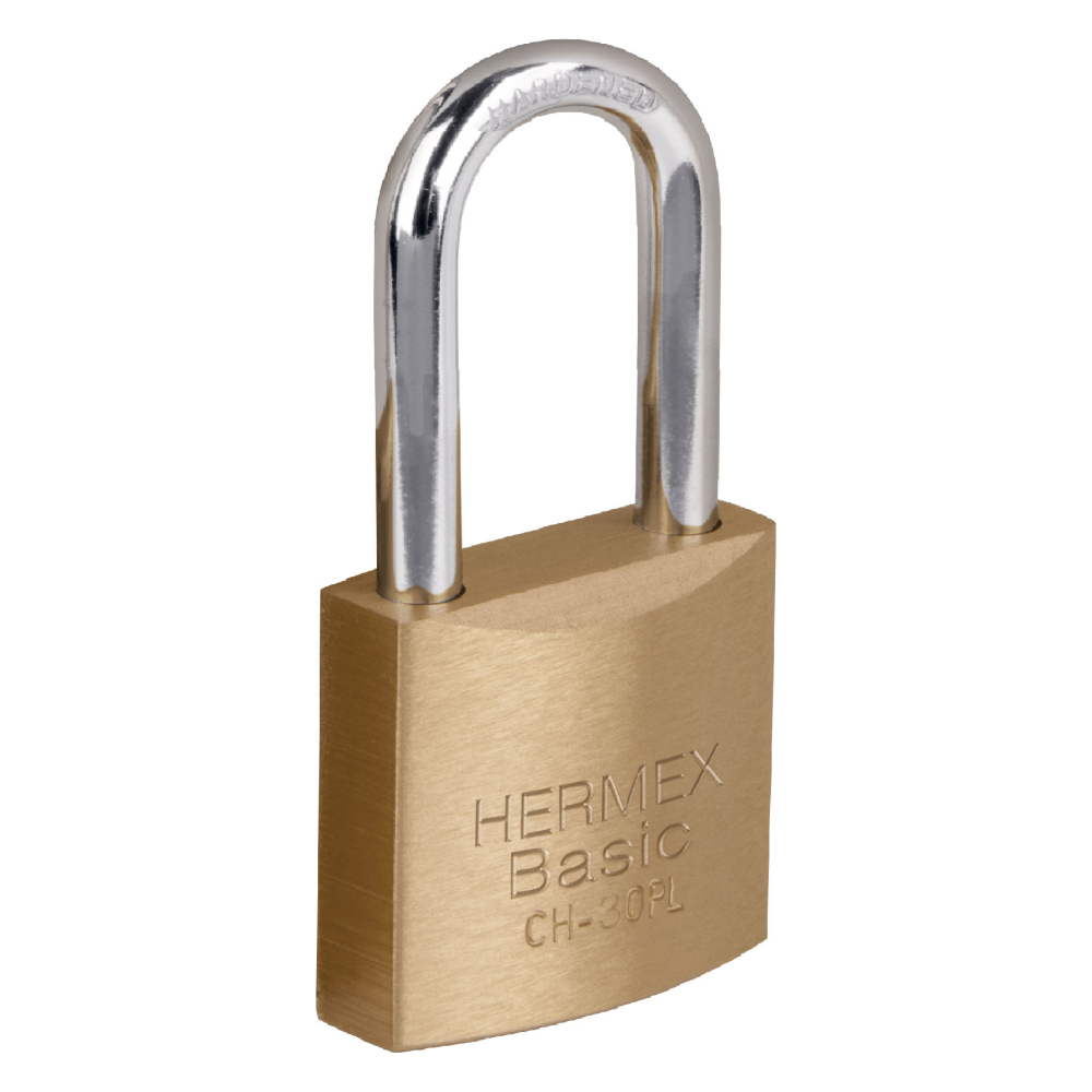 Candado de hierro color latón 30 mm, largo, caja, BASIC CH-30PL