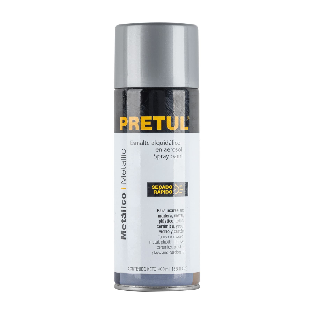 Pintura en aerosol metálica, plata ,400 ml, PRETUL PAM-PL-P