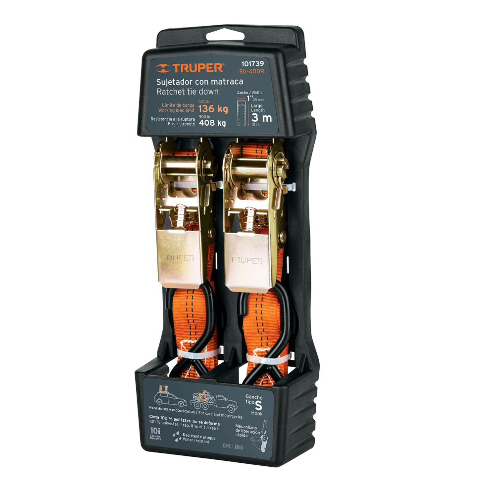 Juego de 2 sujetadores con matraca, carga máxima 408 kg SU-400R