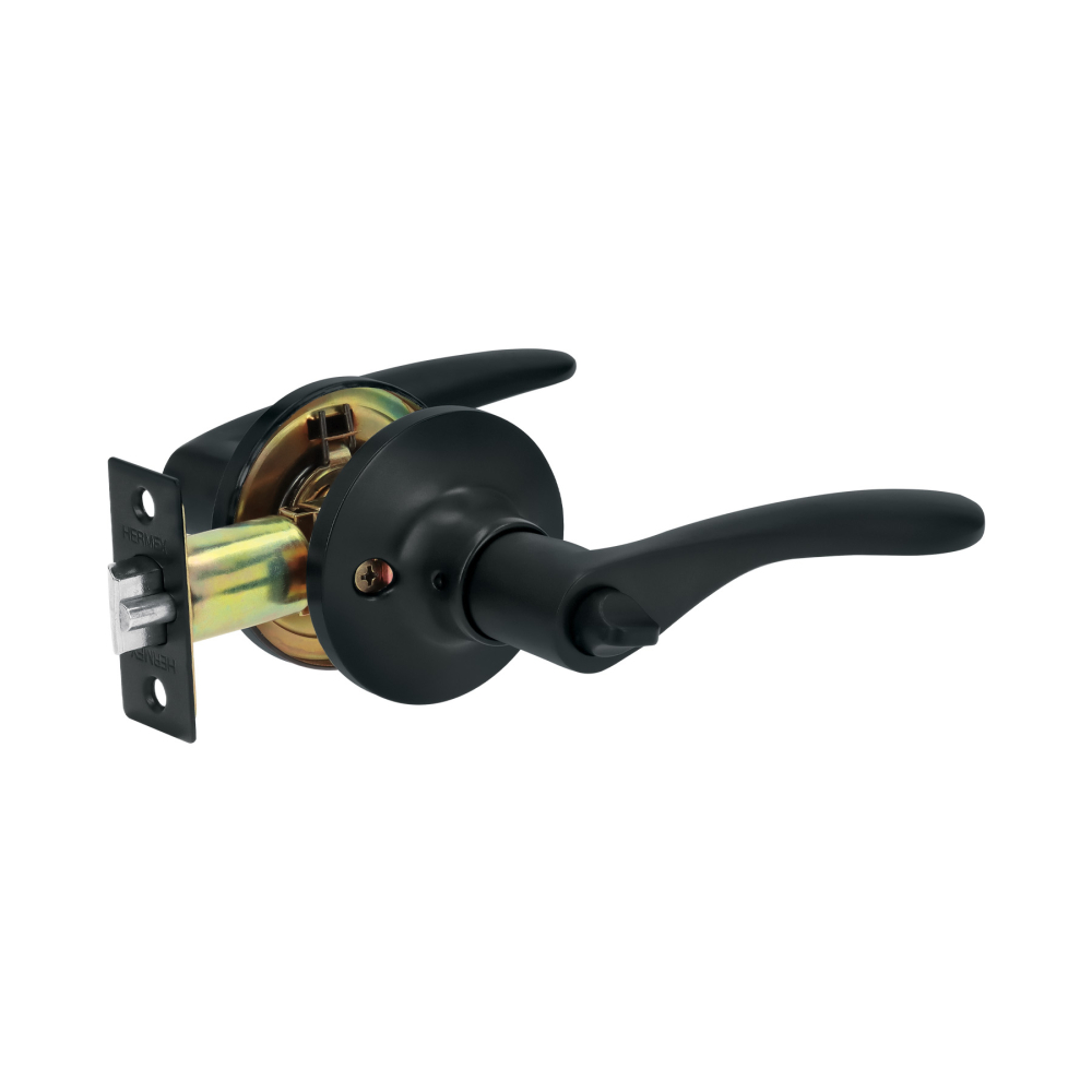 Cerradura manija 'Milán' p/recámara, negro, cil latón, BASIC CEMA-6RB