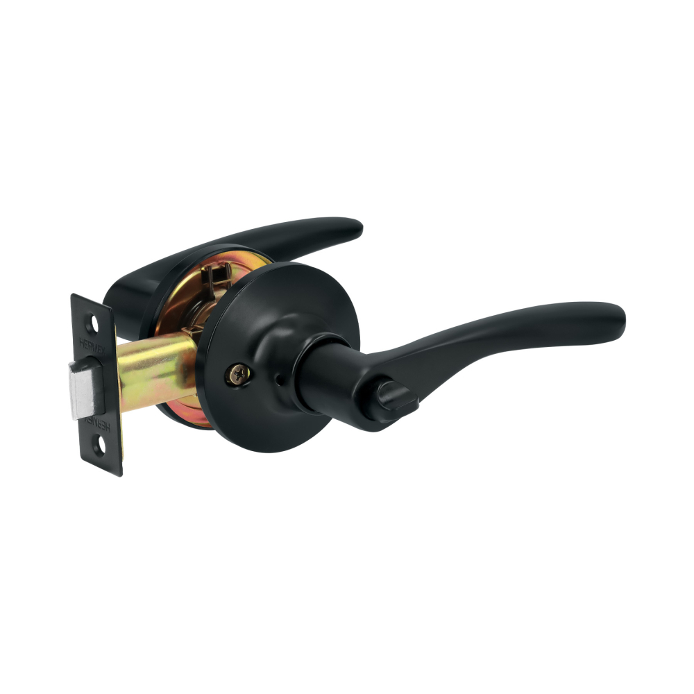 Cerradura manija 'Milán' p/baño, negro, cil latón, BASIC CEMA-6BB