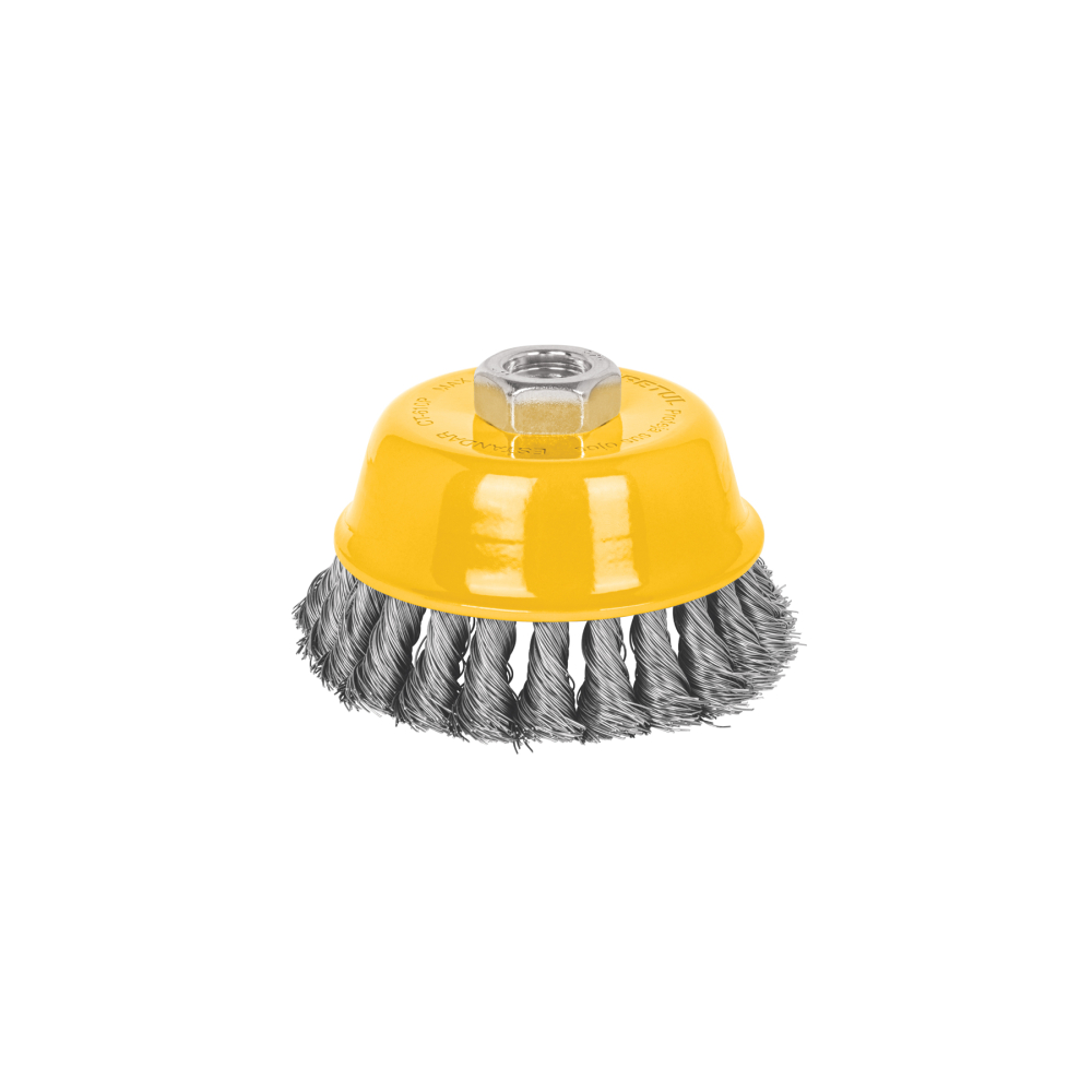 Carda copa 4' alambre trenzado fino, eje 5/8'-11, PRETUL CT-610P