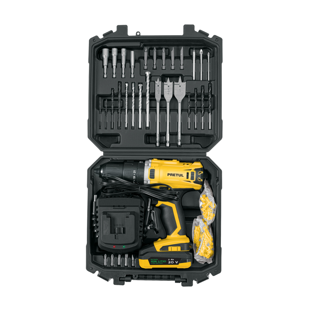 Kit rotomartillo/destornillador 1/2', 20 V, 33 acc., PRETUL ROTI-20P2K