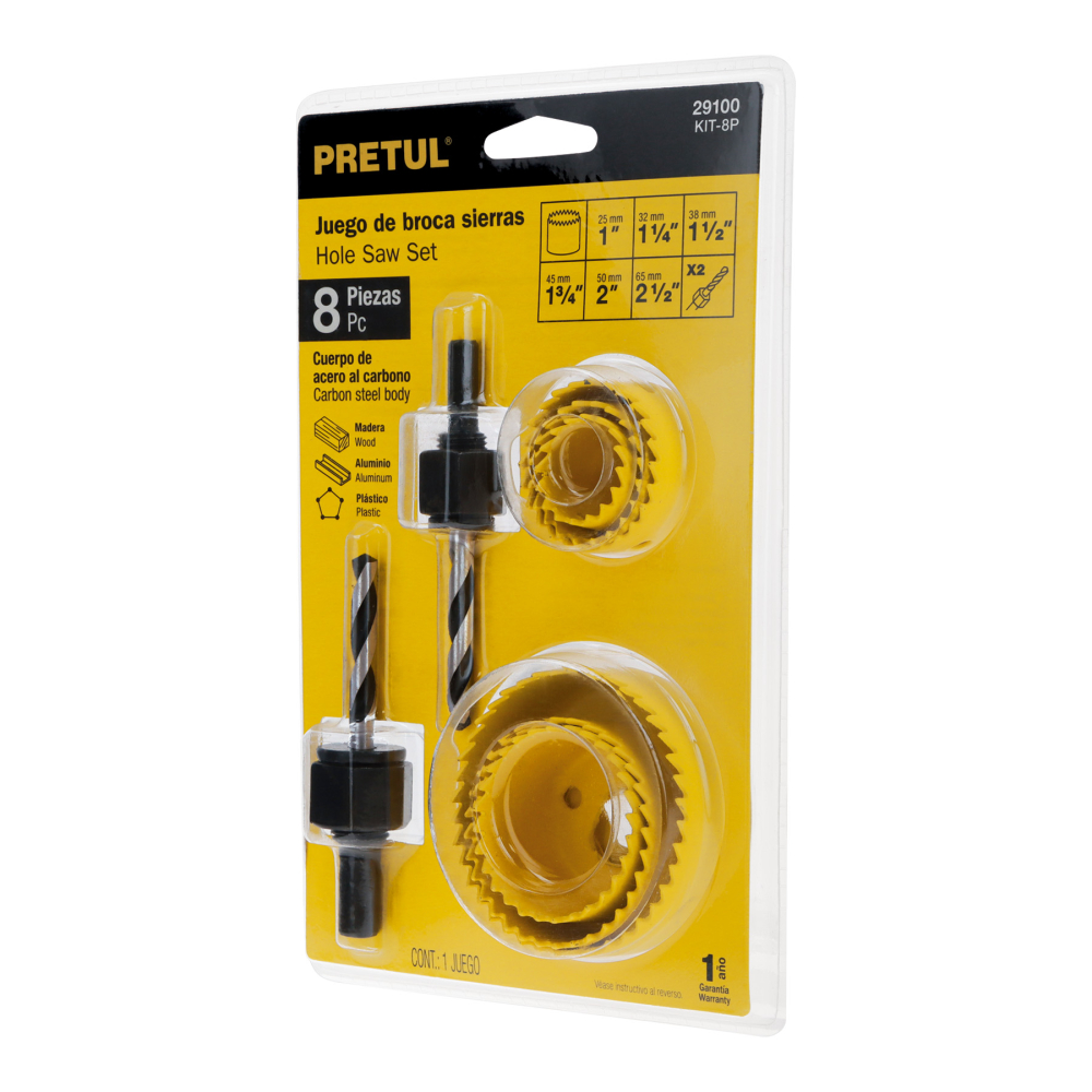 Juego de 7 brocasierras acero al carbono y 1 mandril, PRETUL KIT-8P