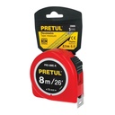 Flexómetro rojo 8 m cinta 25 mm, en tarjeta, PRETUL PRO-8ME-R
