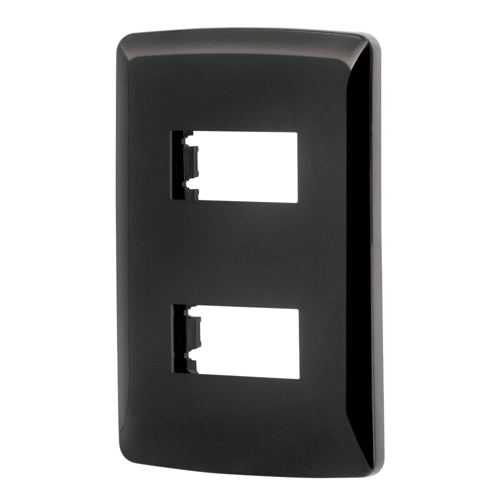 Placa de 2 módulos, negra, Línea Italiana, VOLTECK PPDO-IN