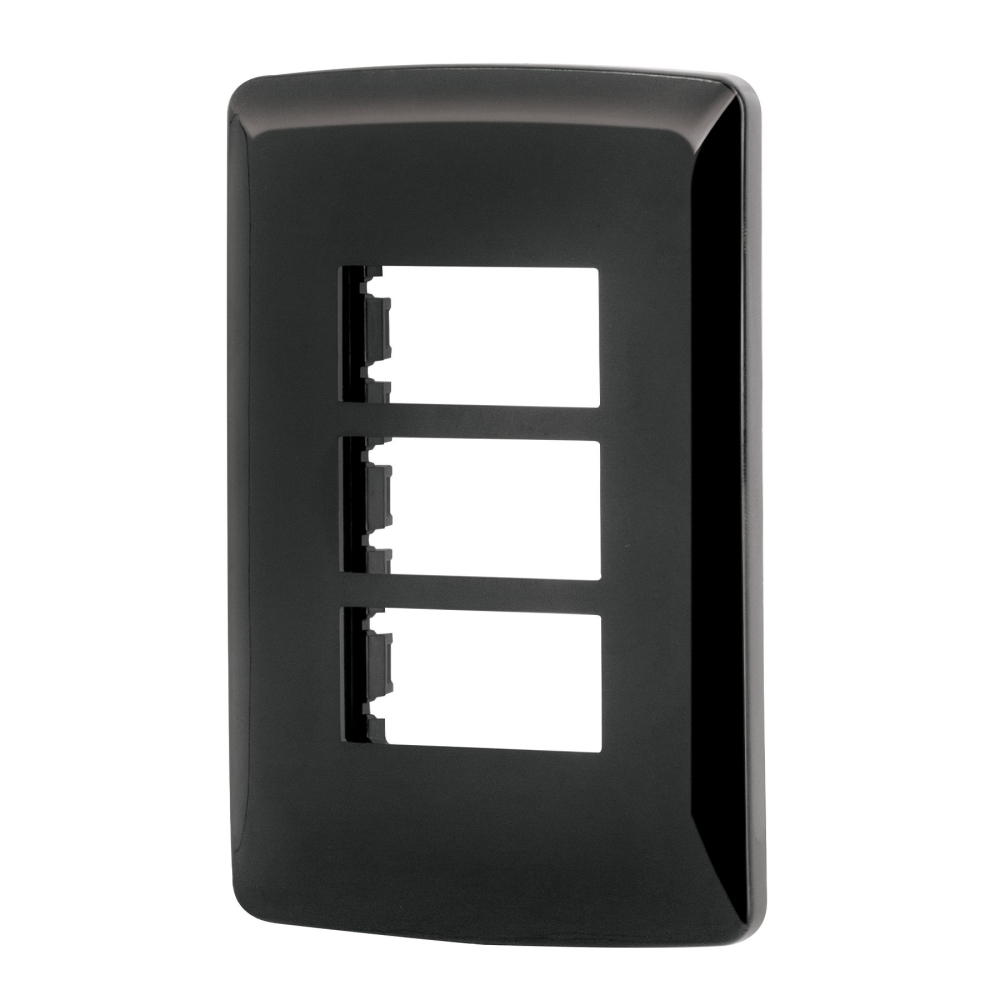 Placa de 3 módulos, negra, Línea Italiana, VOLTECK PPTR-IN