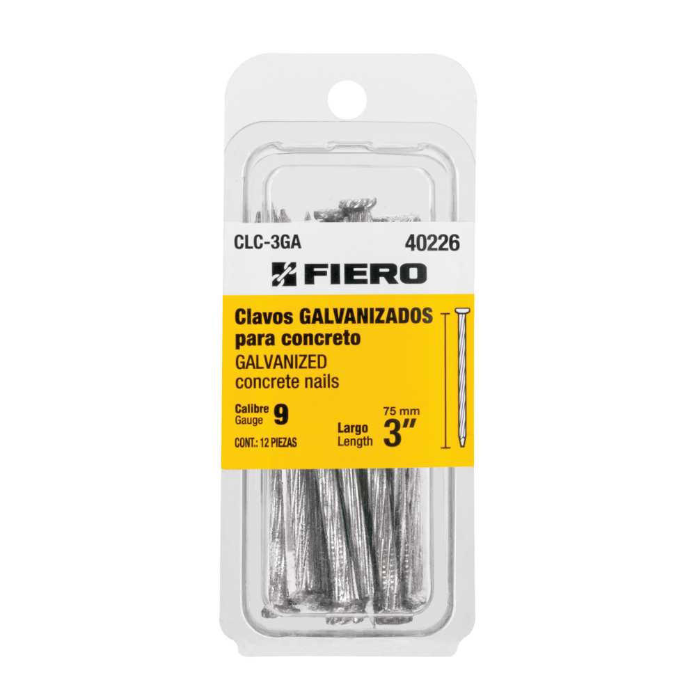 Blíster con 12 clavos galvanizados para concreto 3', FIERO CLC-3GA