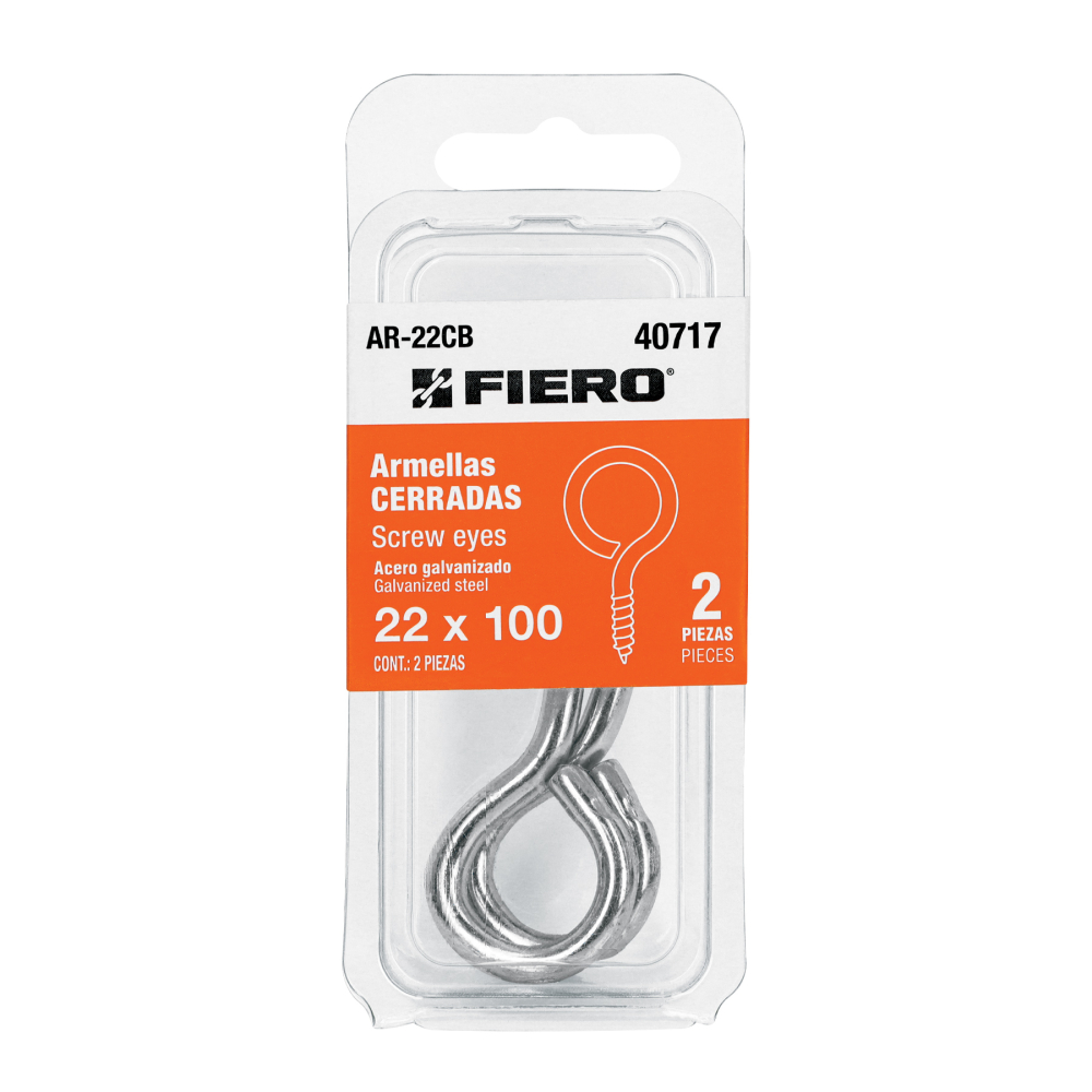 Blíster con 2 armellas cerradas de 22 x 100, FIERO AR-22CB