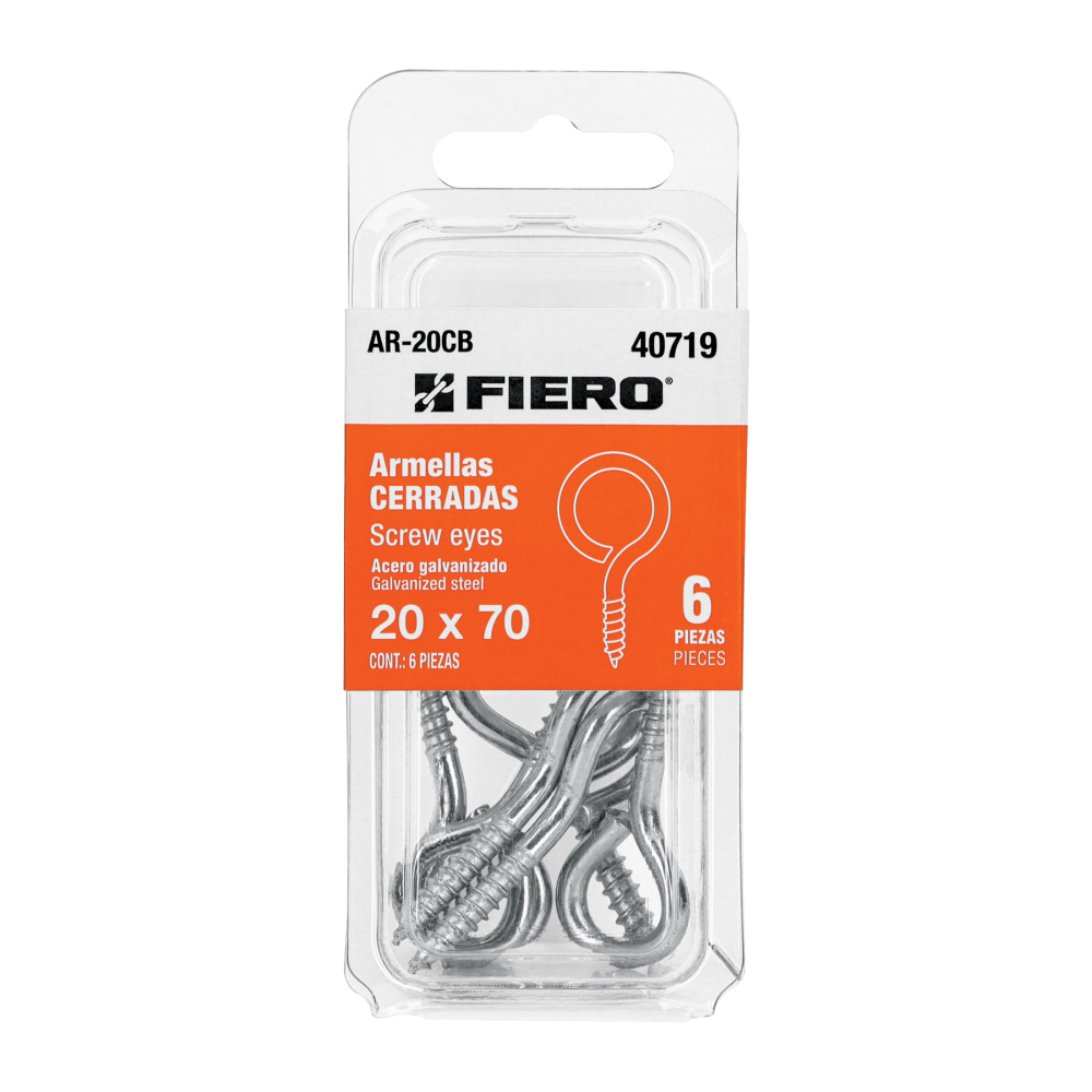 Blíster con 6 armellas cerradas de 20 x 70, FIERO AR-20CB
