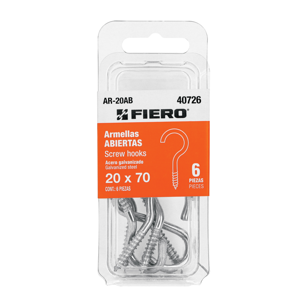 Blíster con 6 armellas abiertas de 20 x 70, FIERO AR-20AB