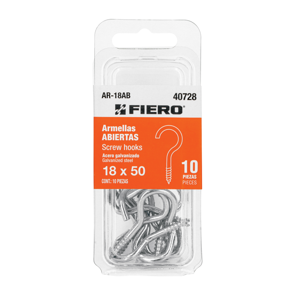 Blíster con 10 armellas abiertas de 18 x 50, FIERO AR-18AB