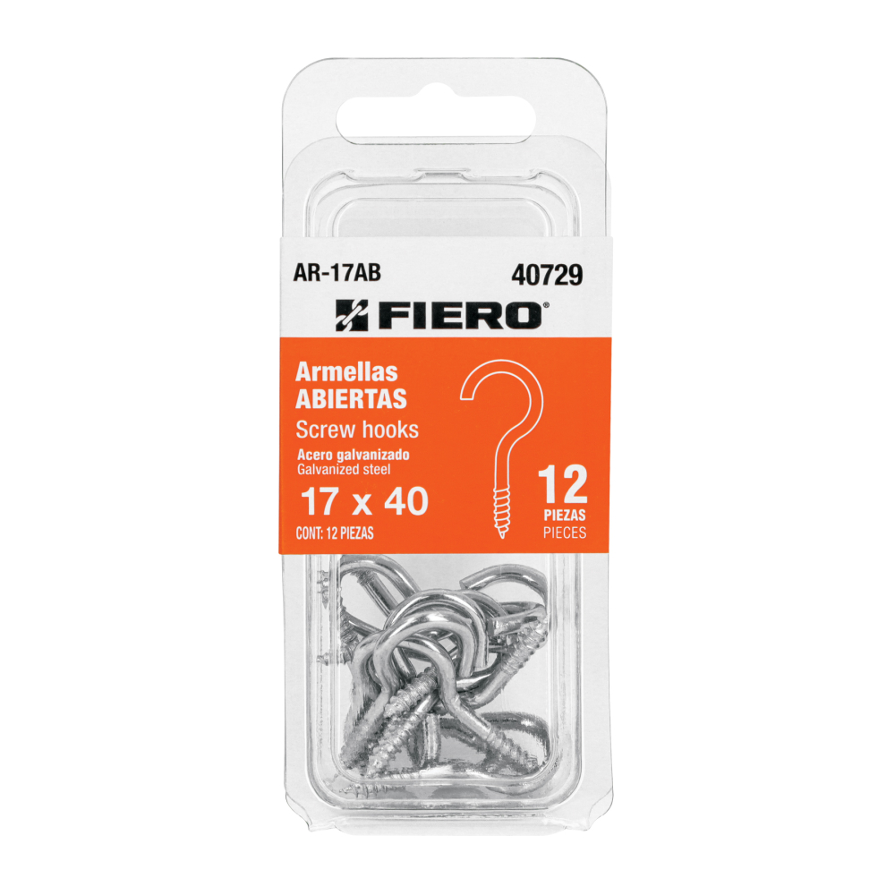 Blíster con 12 armellas abiertas de 17 x 40, FIERO AR-17AB