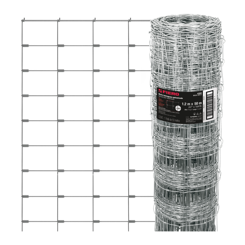 Rollo malla borreguera, 1.2m x 50m acero galvanizado, 23kg MAGA-50X12
