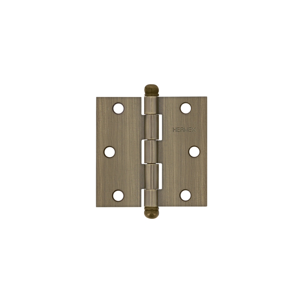 Bisagra cuadrada 3', latón antiguo, cabeza redonda, HERMEX BC-302R