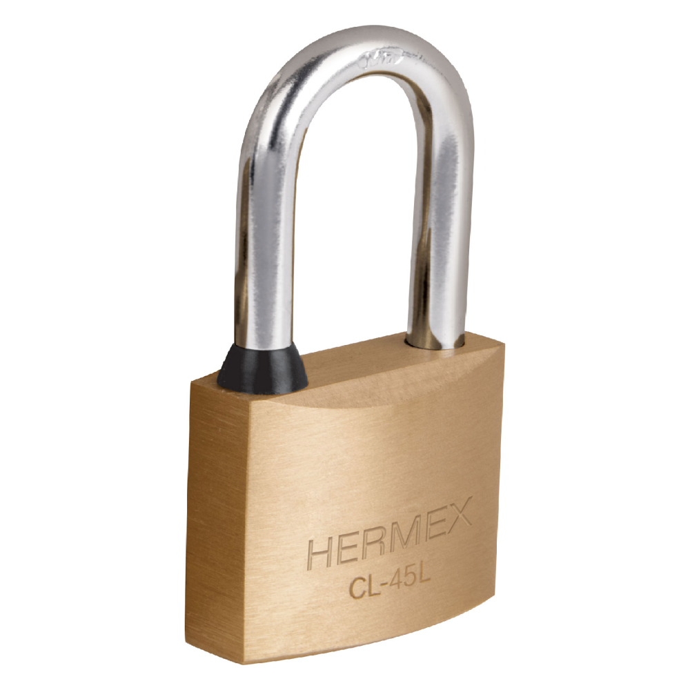 Candado de latón 45 mm gancho largo en blíster, HERMEX CL-45L