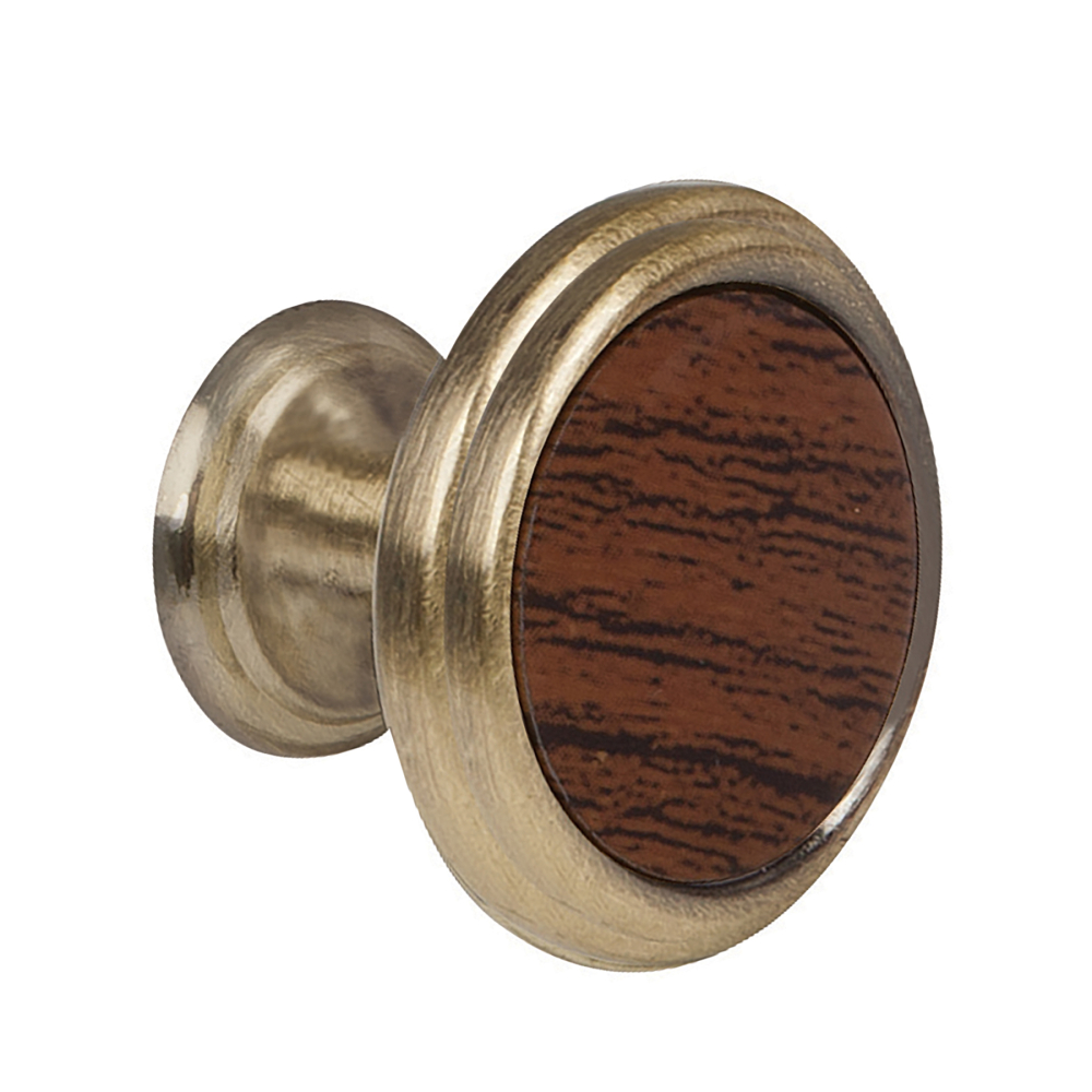 Perilla metálica, latón antiguo, inserto madera, HERMEX PER-063