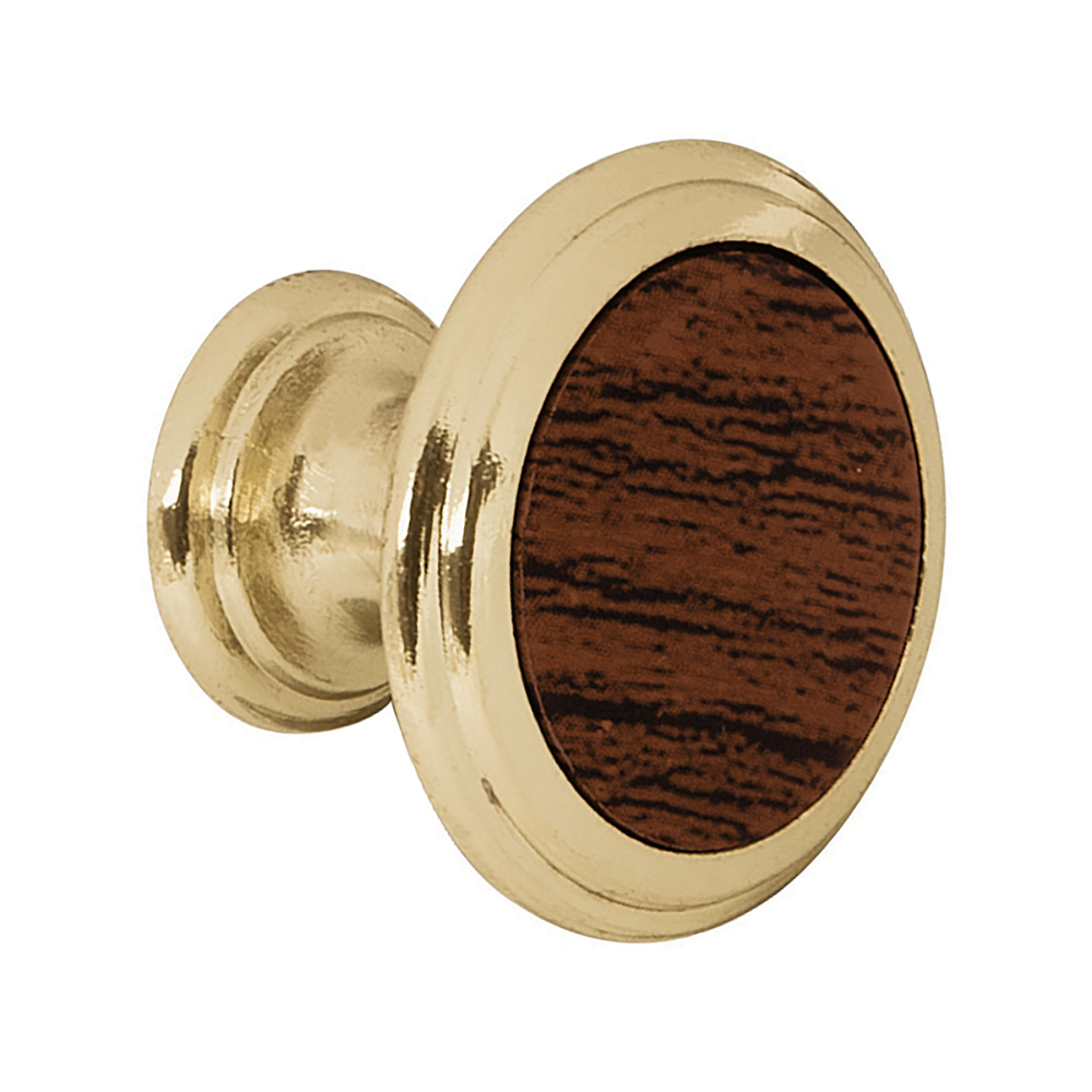 Perilla metálica, latón brillante, inserto madera, HERMEX PER-062