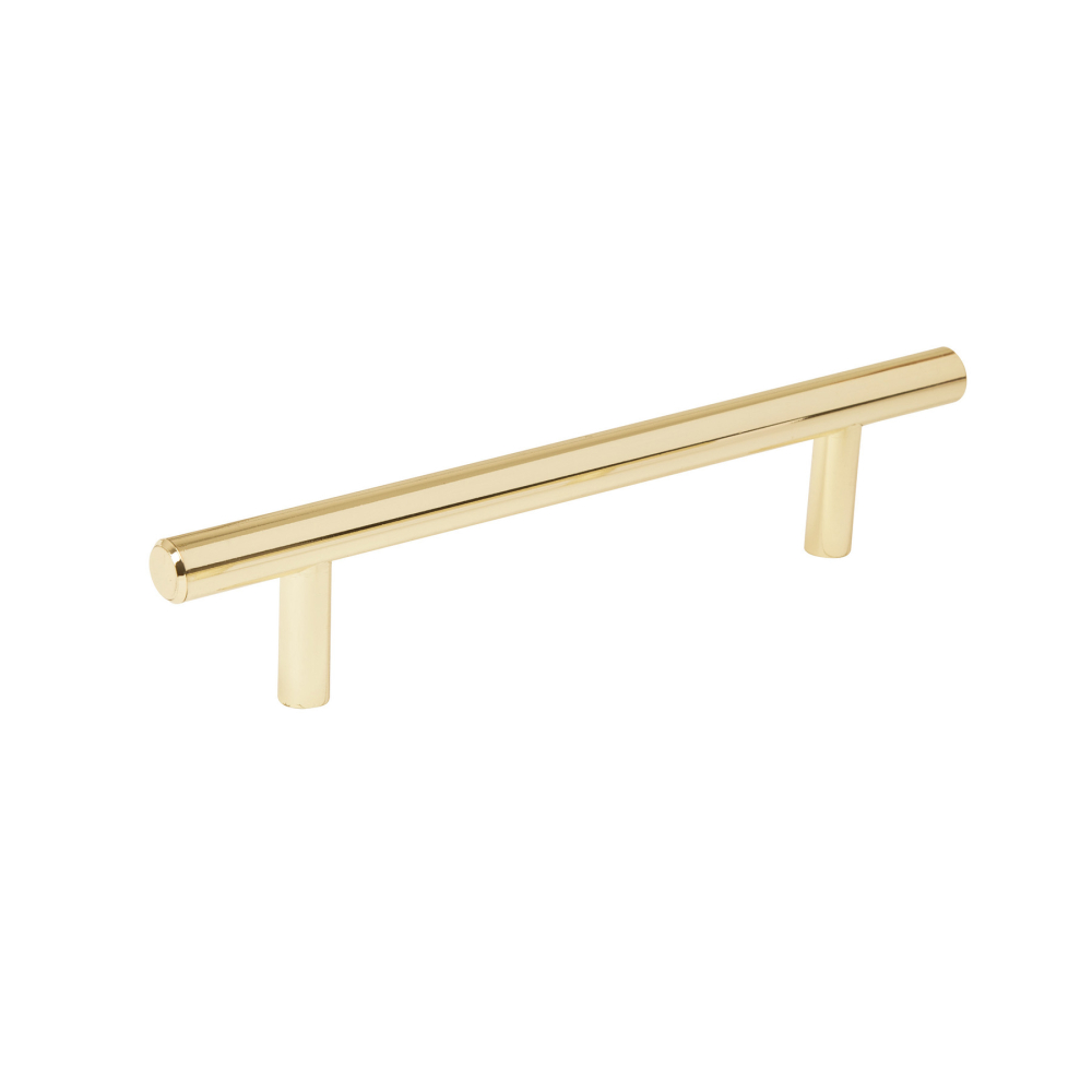 Jaladera de acero, 128mm, línea Cilindro, latón brillante JAL-0322