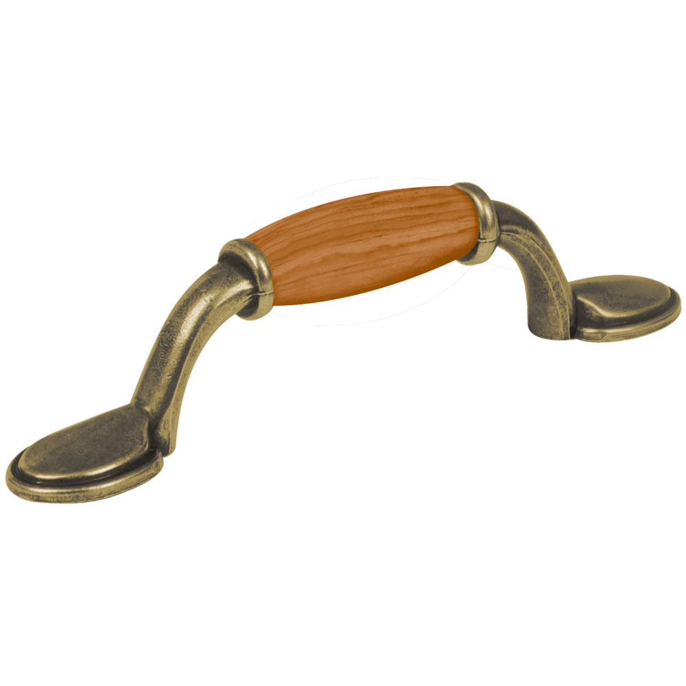 Jaladera metálica de 76mm latón antiguo, inserto tipo madera JAL-0631