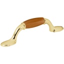 Jaladera metálica, 76mm latón brillante, inserto tipo madera JAL-0621